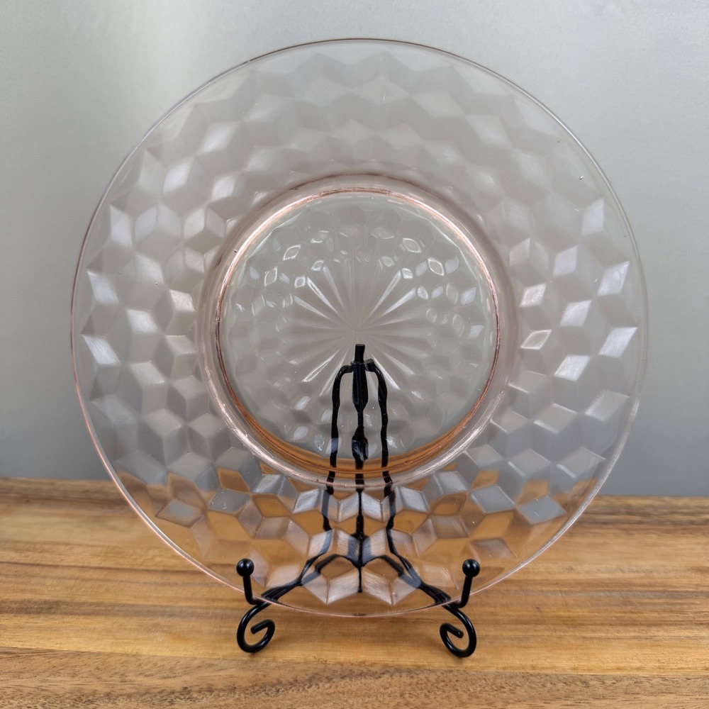 Jeanette Glass Cubist Pink Depression Glass Dinner Plate Vintage Art Deco 8.75in